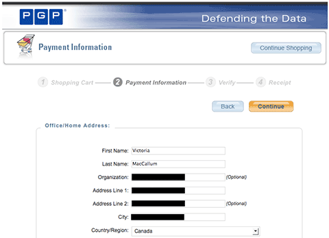 Screenshot showing masked PGP customer data